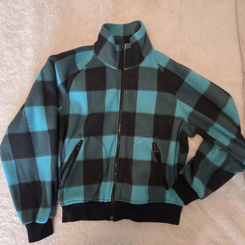 Columbia Teal and Black Plaid Fleece Jacket